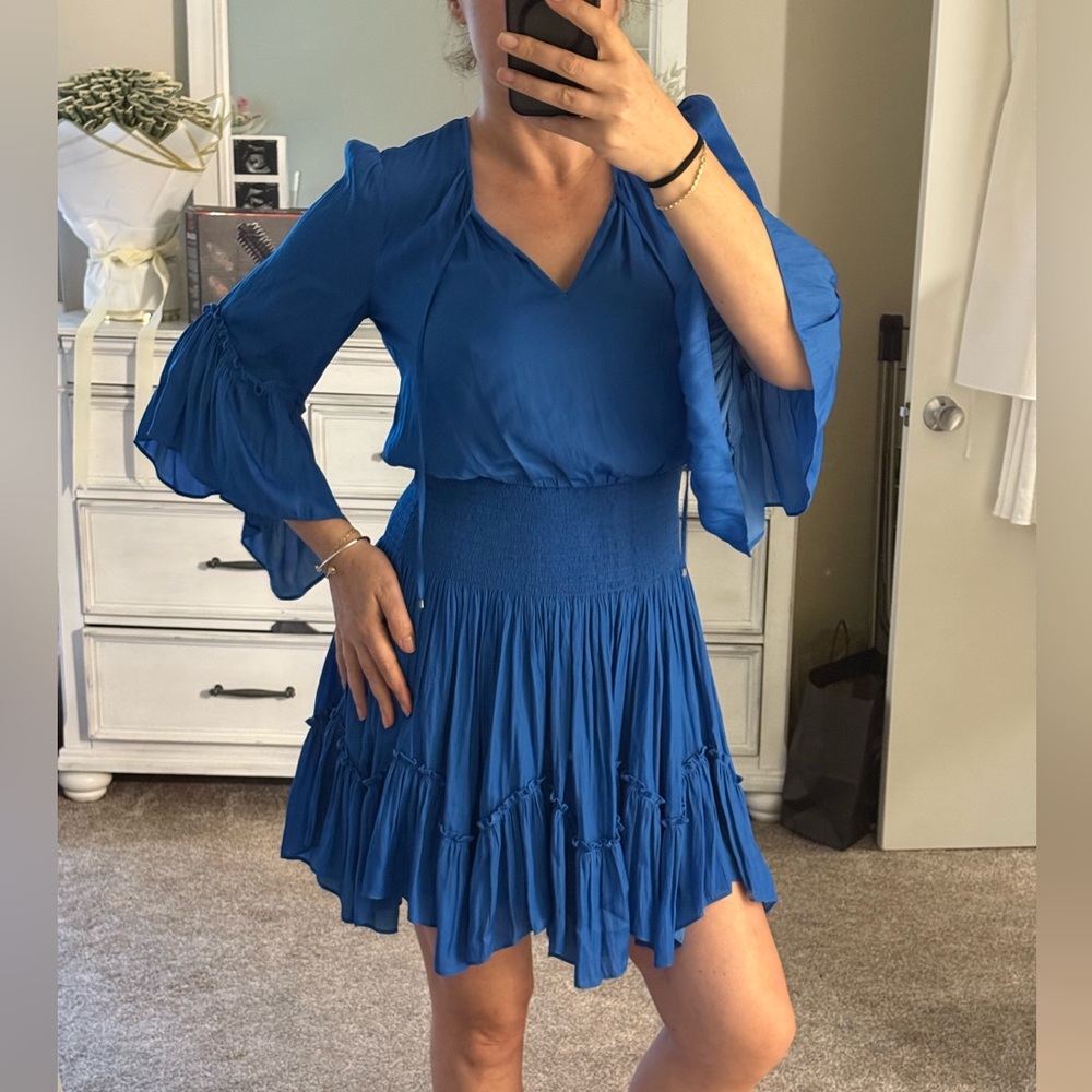 Halston Heritage Tie-Neck Smock-Waist Dress Size Medium